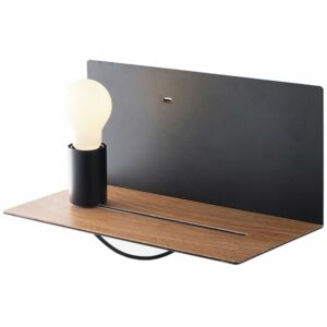 LUCE Design Wandleuchte Flash Schwarz/Naturholzoptik Bewegl. Leuchtmittel + USB