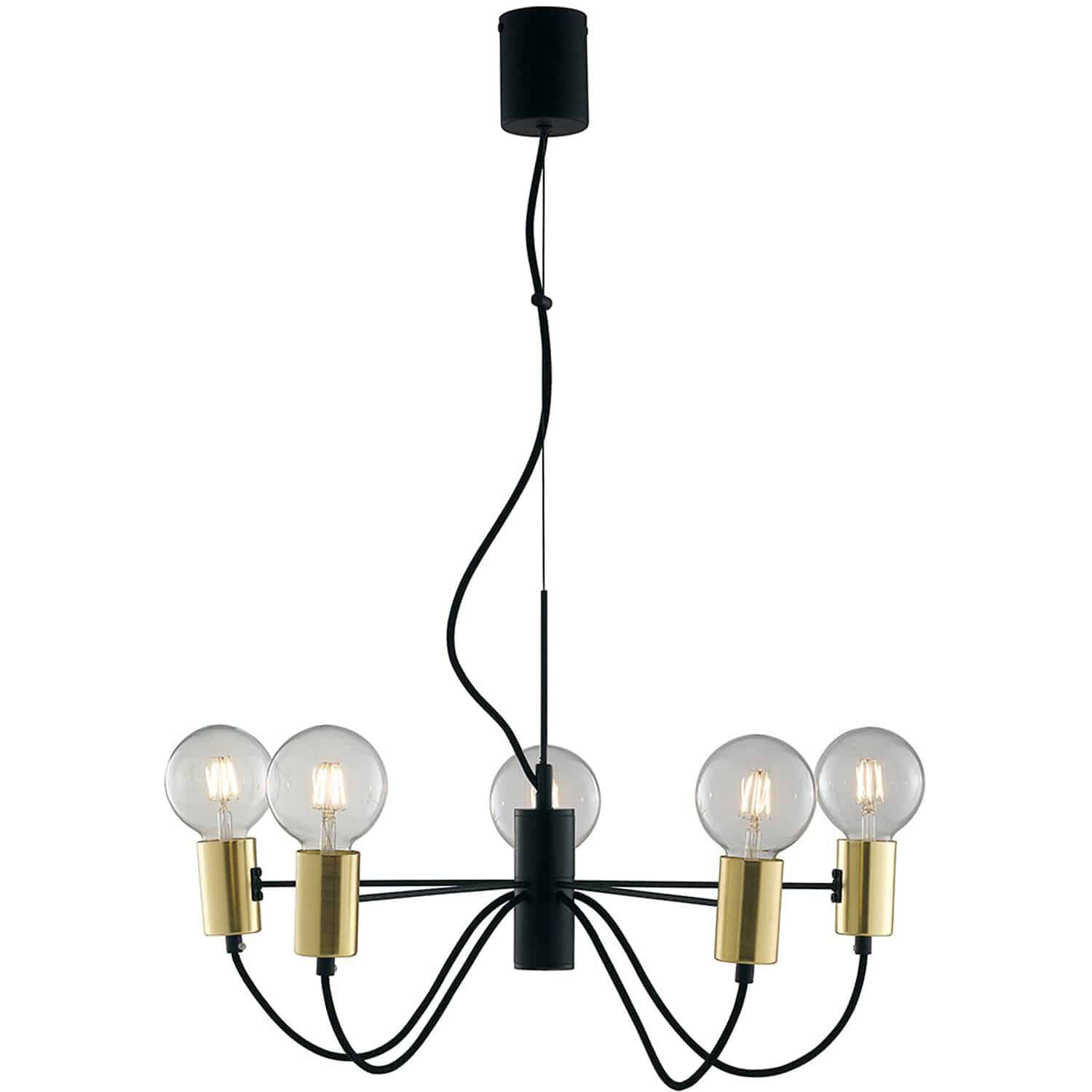 Luce Design Pendelleuchte Axon 5-flammig Schwarz-Gold Ø 60 cm