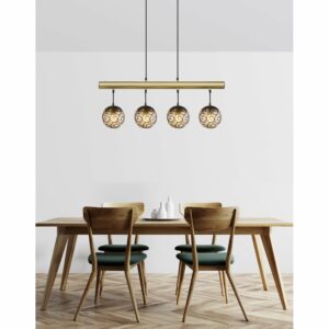 Globo Pendelleuchte Fitz 4-flammig Schwarz matt-Gold Rauchfarb. 90 x 15 x 120 cm