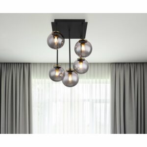 Globo Deckenleuchte Jorge 5-flammig Schwarz matt-Rauchfarben 255 x 255 x 380 mm