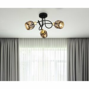 Globo Deckenleuchte Indiana 3-flammig Schwarz-Gold Rauchfarben 38 x 24 cm