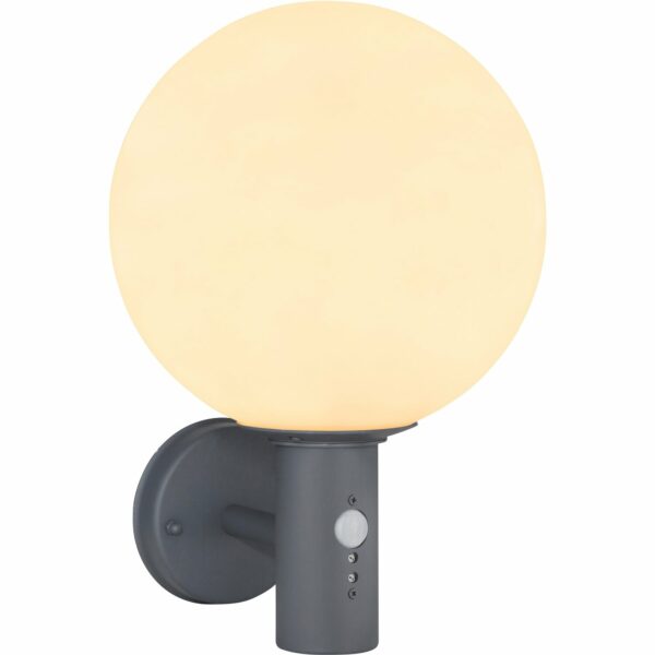 Globo Außenleuchte Ossy Glas Opal Weiß mit Sensor Ø 25 cm Anthrazit
