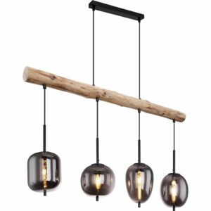 Globo Pendelleuchte Blacky 4-flammig Metall Holz Schwarz-Rauchfarben