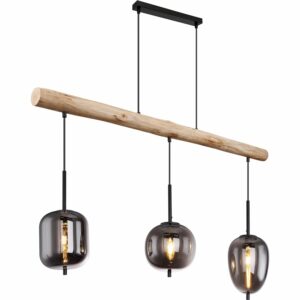 Globo Pendelleuchte Blacky 3-flammig Metall Holz Schwarz-Rauchfarben