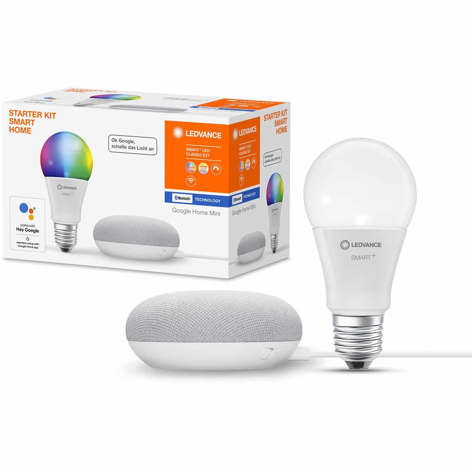 Ledvance Google Home Mini Starter-Set Speaker Kreide + RGBW Leuchtmittel